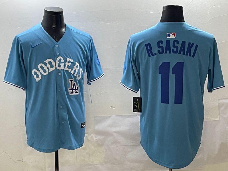 Men Los Angeles Dodgers #11 R.Sasaki Light Blue Joint Name 2025 Nike MLB Jersey style 16